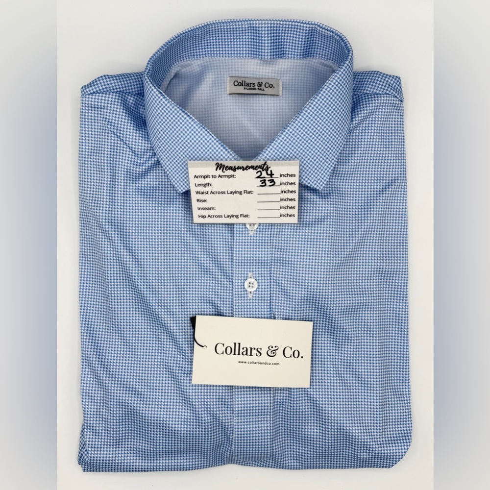 Collars & Co NWT Semi-Spread Collar Polo In Blue Houndstooth Print. Size XL Tall - Picture 12 of 14